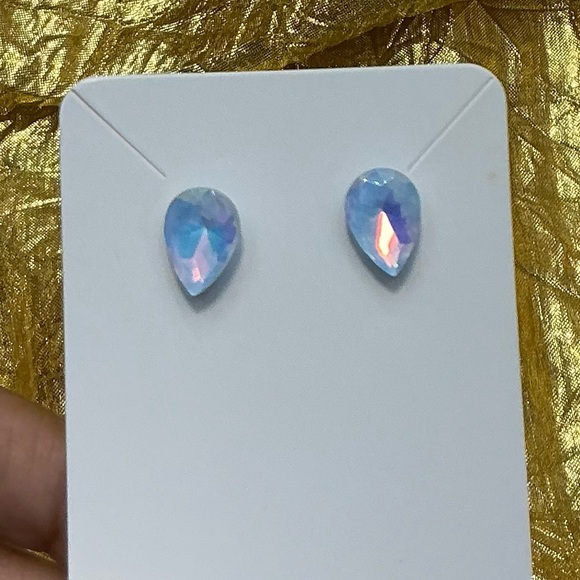 Jewelry - Floating Blue Pear-Shaped Crystal Stud Earrings | Iridescent Glow